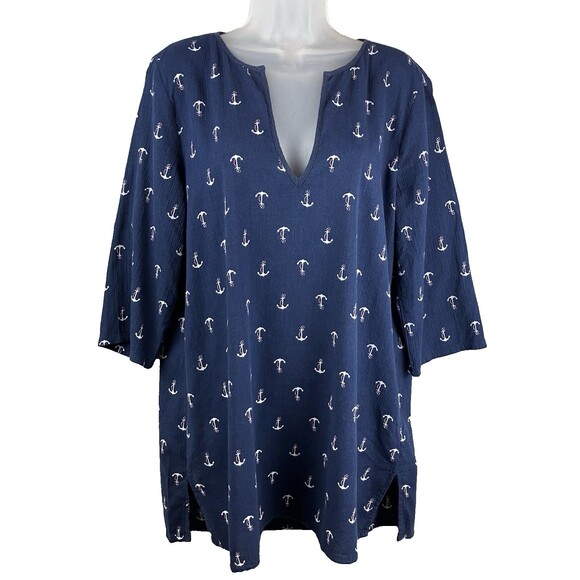 Tops - J. CREW 100% Cotton Deep V Tunic Top Women's M Navy Nautical Coastal Resort ⚓️